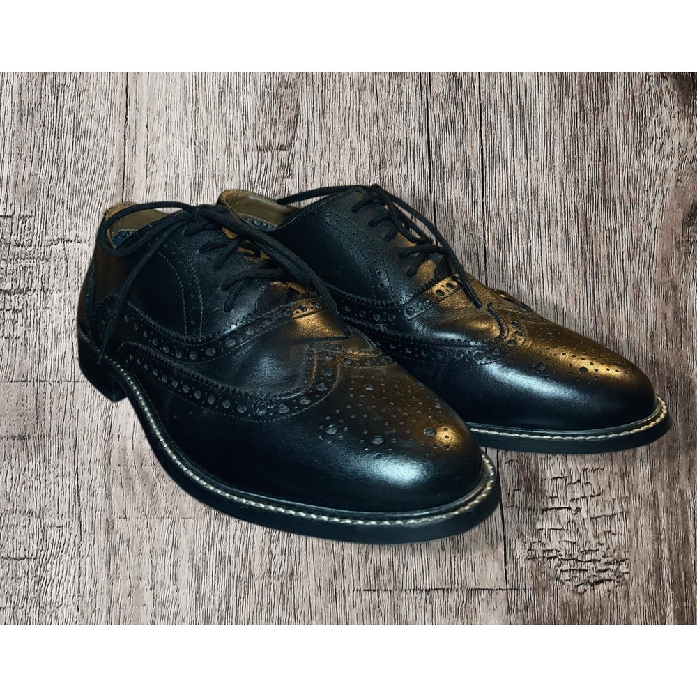 Thomas Vine Shoes Mens 9 Black Leather Franklin Wingtip Oxford Dress Shoe